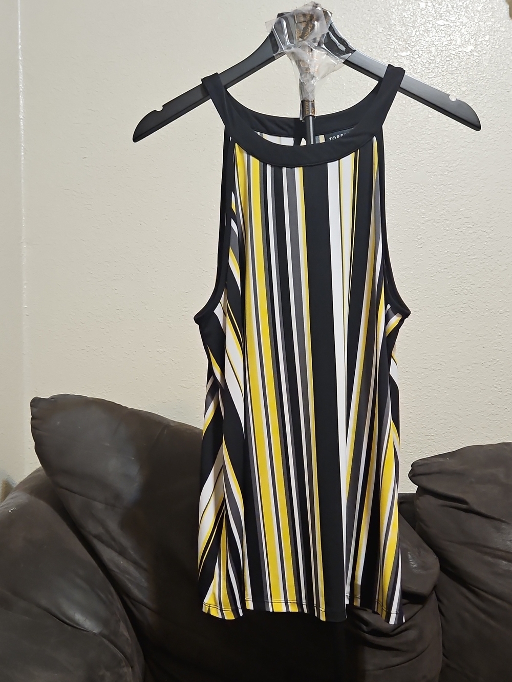 torrid Black, White & Yellow Striped Halter Tank